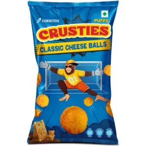 Brand: Crax Product Type: Puffs Flavour: Chatpata Masala Key Features: Irresistible chatpata masala flavour for a burst of tangy spice. Free exciting toy inside every pack – fun for kids! Non-fried & trans-fat-free for guilt-free snacking. Perfect for anytime munching, parties, and tiffins. Ingredients: Corn Grits (70%), Edible Vegetable Oil (Refined Palmolein Oil), Seasoning [Iodised Salt, Amchur, Cumin, Coriander, Red Chilli, Turmeric, Black Pepper, Asafoetida, Ginger, Clove, Mace, Nutmeg, Cinnamon, Mustard Seeds, Mint Leaves, Cardamom, Acidity Regulator (INS 330), Flavour Enhancer (INS 635)], Natural & Nature-Identical Flavouring Substances. Allergen Information: May contain Soy, Wheat, and Milk. FSSAI License: 10014011002061, 10012051000335, 10012051000334 Nutritional Information (Per 100g): Energy: 484 kcal Protein: 6.0g Carbohydrate: 68.1g Total Sugars: 1.1g Added Sugars: 0.0g Total Fat: 20.8g Saturated Fat: 9.2g Trans Fat: 0.1g Cholesterol: 0.0mg Sodium: 1617mg Additional Details: Dietary Preference: 100% Vegetarian Weight: 159g (3 Packs) Packaging Type: Pouch Storage Instruction: Store in a cool, dry place away from direct sunlight. Serving Size: 20g Crunch into the tangy delight of Crax Chatpata Masala Puffs – a non-fried, flavour-packed snack that’s fun, tasty, and perfect for all ages!